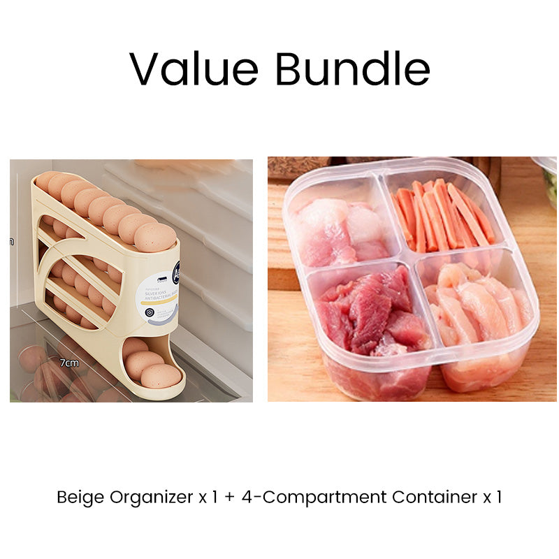 🥚 -50% ! 🧊 Organisateur de Rangement d’Œufs pour Réfrigérateur – PP – 32×18×7 cm – ~30 Œufs – Design à Gravité – Empilable – Blanc Cassé/Beige/Blanc 🥚
