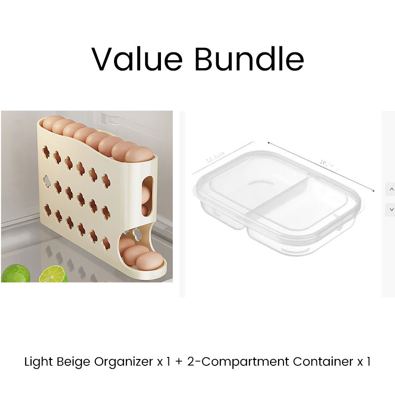 🥚 -50% ! 🧊 Organisateur de Rangement d’Œufs pour Réfrigérateur – PP – 32×18×7 cm – ~30 Œufs – Design à Gravité – Empilable – Blanc Cassé/Beige/Blanc 🥚