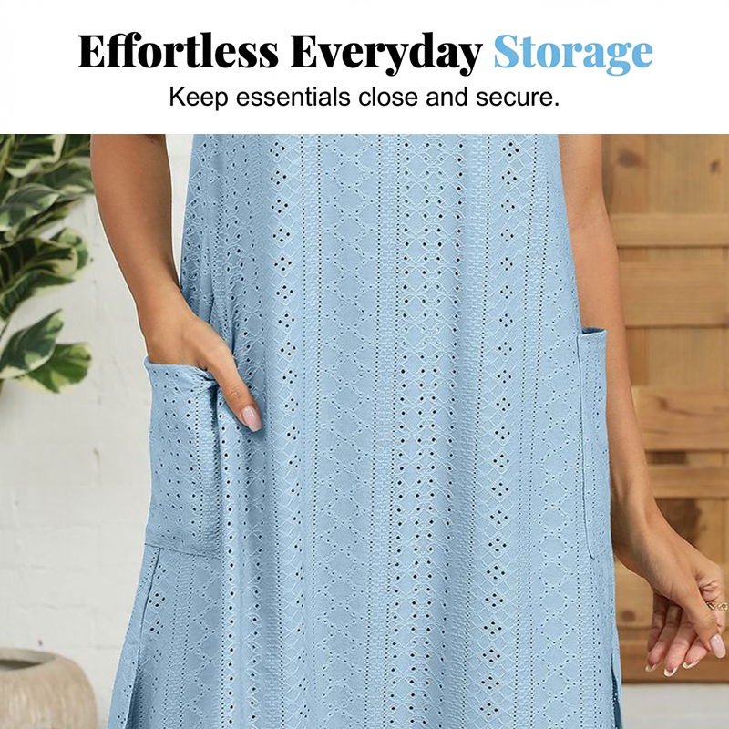 🔥🎁NOUVEAUTÉ -50%🔥Robe décontractée sans manches à col rond avec poches pour femme✈️
