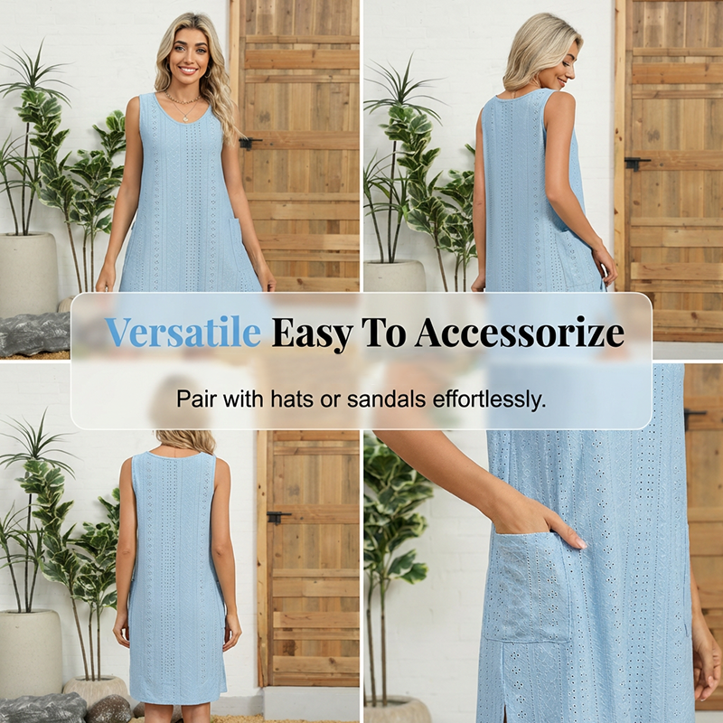 🔥🎁NOUVEAUTÉ -50%🔥Robe décontractée sans manches à col rond avec poches pour femme✈️