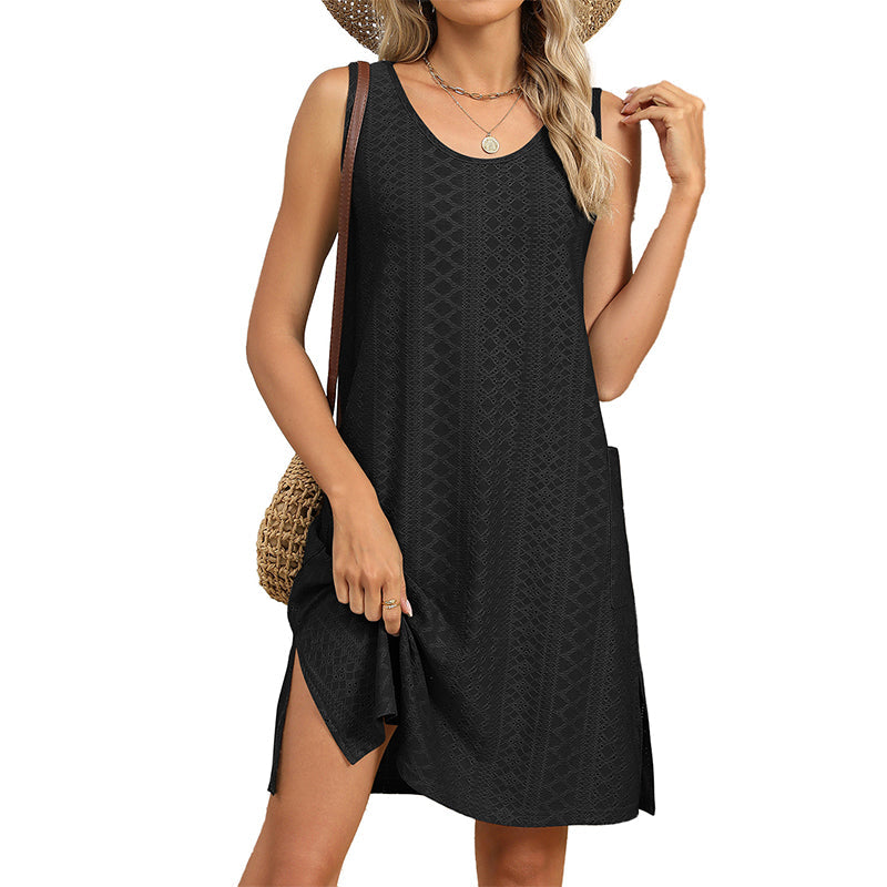 🔥🎁NOUVEAUTÉ -50%🔥Robe décontractée sans manches à col rond avec poches pour femme✈️