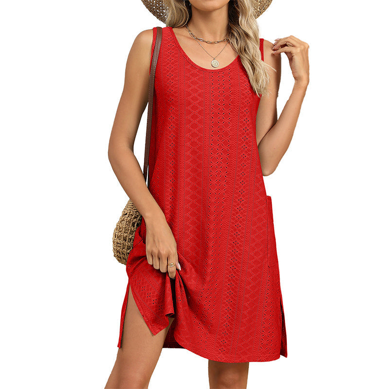🔥🎁NOUVEAUTÉ -50%🔥Robe décontractée sans manches à col rond avec poches pour femme✈️