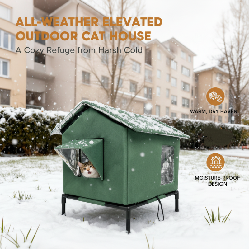 🐈 -50% ! 🌧️ Maison pour Chat Extérieure Surélevée Toutes Saisons – Oxford + Aluminium Thermique – Imperméable & Isolée – Pliable pour Confort Douillet ✨