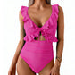 🏖️Soldes d'été 🌊 Maillot de bain une pièce Aqua Eve pour femme, amincissant au niveau du ventre 💃 Encolure en V flatteuse 🩱 Design froncé amincissant 🌸 Volants élégants et découpes chics 💕