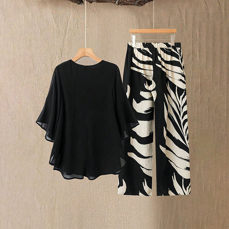 📢📢 50% DE RÉDUCTION !! ⏰ Ensemble haut élégant fluide & pantalon imprimé pour femme