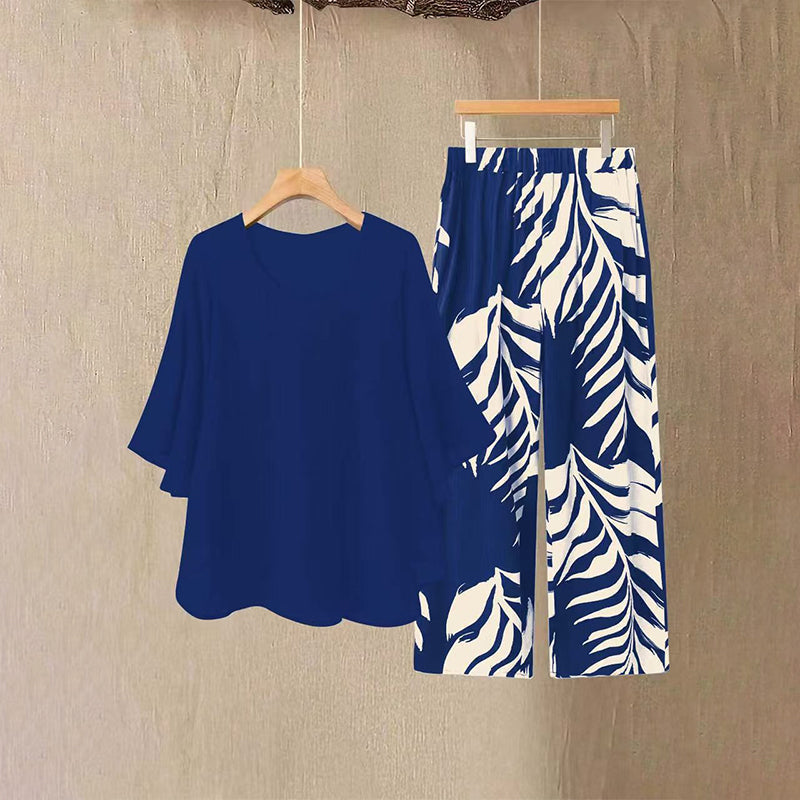 📢📢 50% DE RÉDUCTION !! ⏰ Ensemble haut élégant fluide & pantalon imprimé pour femme