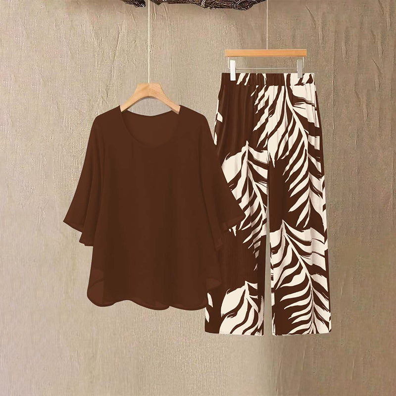 📢📢 50% DE RÉDUCTION !! ⏰ Ensemble haut élégant fluide & pantalon imprimé pour femme