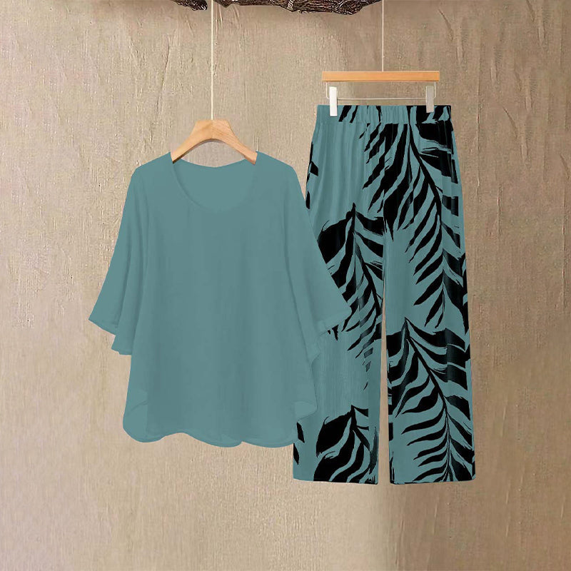 📢📢 50% DE RÉDUCTION !! ⏰ Ensemble haut élégant fluide & pantalon imprimé pour femme