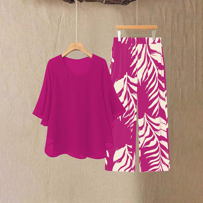 📢📢 50% DE RÉDUCTION !! ⏰ Ensemble haut élégant fluide & pantalon imprimé pour femme