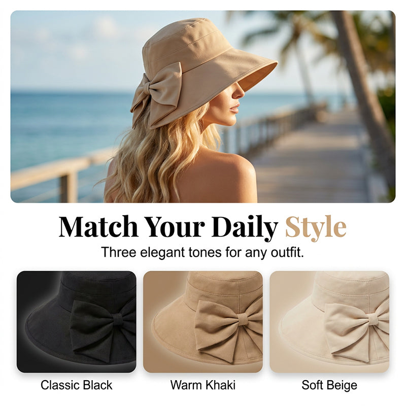 👒🔥 PROMO -50% ! Chapeau de Soleil Femme Larges Bords – Protection 360° Visage Oreilles Cou, Tissu Respirant Premium Doux Peau, Flexible Enroulable Voyage, Nœud Ruban Élégant · 3 Coloris · 55-57cm ✨