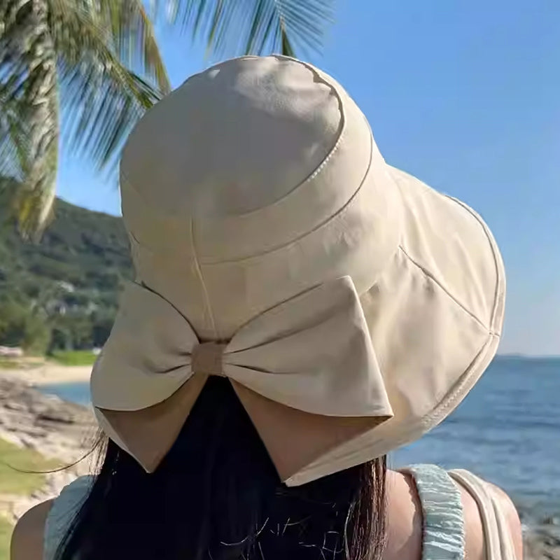 👒🔥 PROMO -50% ! Chapeau de Soleil Femme Larges Bords – Protection 360° Visage Oreilles Cou, Tissu Respirant Premium Doux Peau, Flexible Enroulable Voyage, Nœud Ruban Élégant · 3 Coloris · 55-57cm ✨