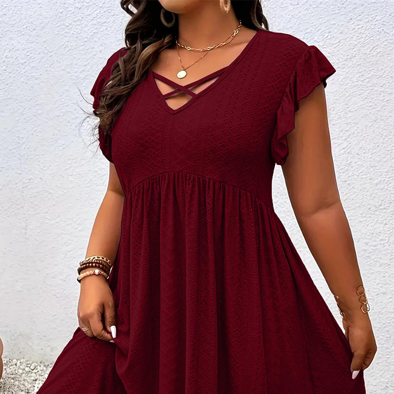 👗 50% DE RÉDUCTION ✨ Robe col V à volants – Élégante, cintrée & polyvalente – Parfaite pour le bureau, les brunchs ou les rendez-vous – chic et féminine 🌸💃🌿