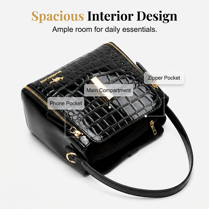 📢📢50 % DE RÉDUCTION !! ⏰ Sac à Main Croco Brillant – Élégant, Structure, Polyvalent 💎