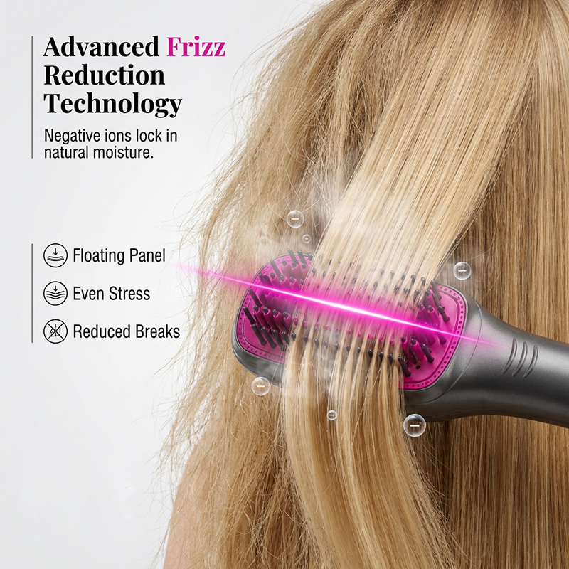 🛡️💇‍♀️ Brosse coiffante sans chaleur excessive – Panneaux flottants anti-brûlure, ions négatifs, domptez les frisottis et apportez une brillance satinée à vos pointes sans risque de fourches 🔥🚫