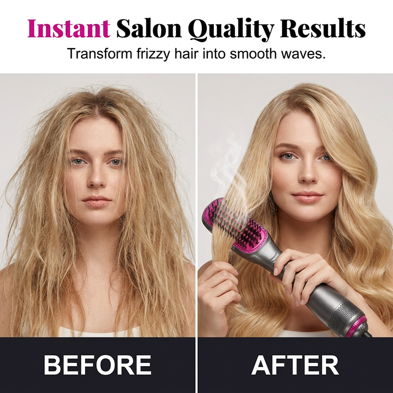 🛡️💇‍♀️ Brosse coiffante sans chaleur excessive – Panneaux flottants anti-brûlure, ions négatifs, domptez les frisottis et apportez une brillance satinée à vos pointes sans risque de fourches 🔥🚫