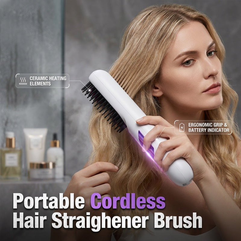 🔥 -50% DE RABAIS 💥 Brosse lissante céramique sans fil ✨ Lissage et coiffage en une seule étape – rapide, douce pour les cheveux, résultat digne d’un salon chez vous 💇‍♀️