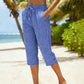 👖💐 PROMO FLASH 58% ! Pantalon Capri à Carreaux Femme – Tissu Coton-Lin Respirant, Taille Élastique à Cordon, Poches Latérales, 8 Coloris, Tailles S-3XL, Idéal Été & Vacances ✨☀️
