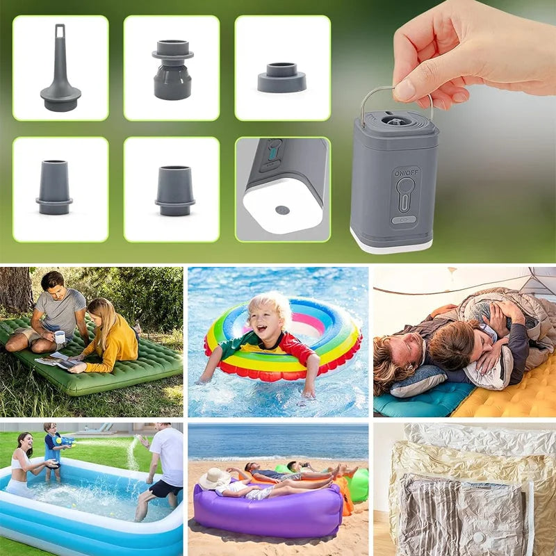 🌲 PROMO LIMITÉE 50% DE RÉDUCTION ! ✨ Pompe à Air Camping Rechargeable – Gonflage Rapide, Compacte, 5 Embouts 🏕️