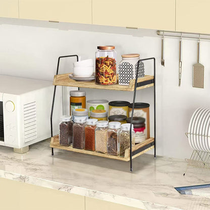 🍽️‑50 %⏰ Étagère de rangement de plan de travail à 2 niveaux, optimise l’espace sur le plan de cuisine – garde épices et ustensiles bien rangés et facilement accessibles