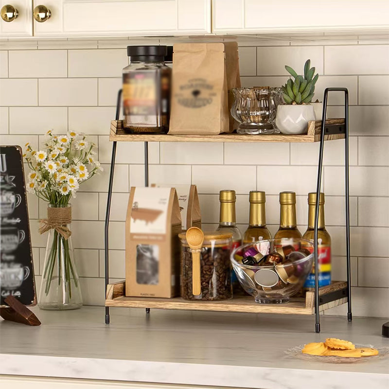 🍽️‑50 %⏰ Étagère de rangement de plan de travail à 2 niveaux, optimise l’espace sur le plan de cuisine – garde épices et ustensiles bien rangés et facilement accessibles