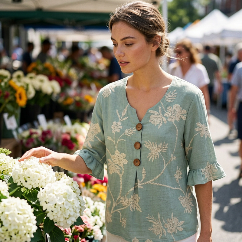 ⌛ Dans la limite des stocks disponibles – ensuite, prix normal ! Haut d'été pour femme à motifs floraux et manches à volants