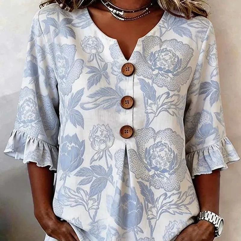 ⌛ Dans la limite des stocks disponibles – ensuite, prix normal ! Haut d'été pour femme à motifs floraux et manches à volants