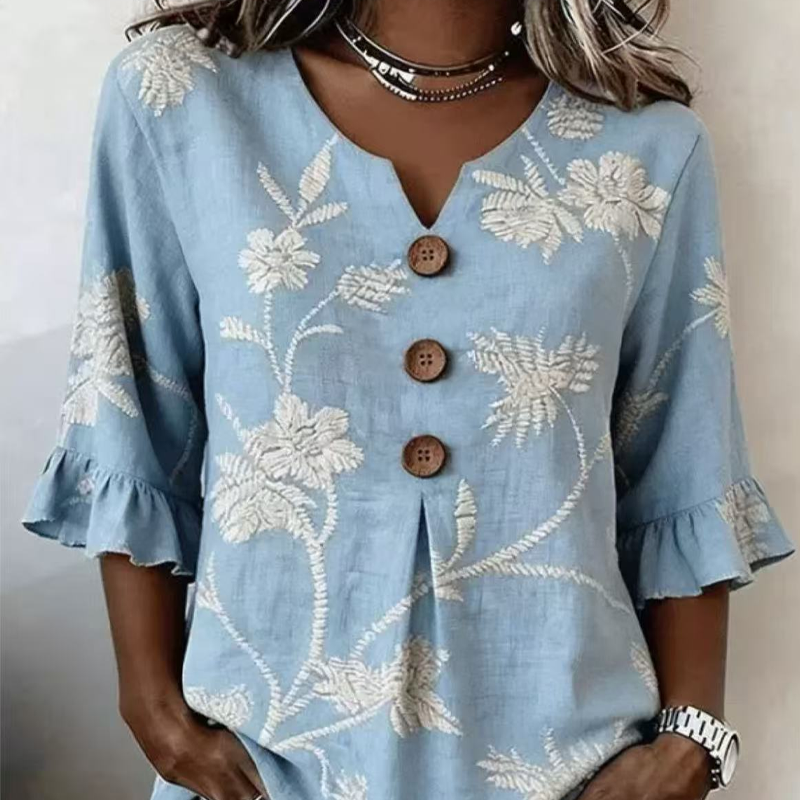 ⌛ Dans la limite des stocks disponibles – ensuite, prix normal ! Haut d'été pour femme à motifs floraux et manches à volants
