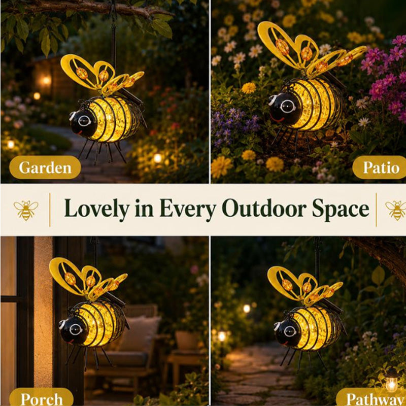 🐝 PROMO LIMITÉE 50% DE RÉDUCTION ! ☀️ Suspension Solaire Abeille Lumineuse – Ailes en Cœur, Métal, Résistant aux Intempéries 🌸