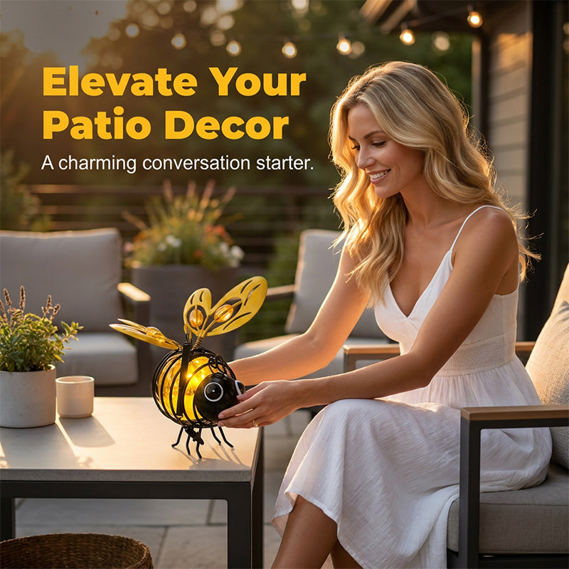 🐝 PROMO LIMITÉE 50% DE RÉDUCTION ! ☀️ Suspension Solaire Abeille Lumineuse – Ailes en Cœur, Métal, Résistant aux Intempéries 🌸