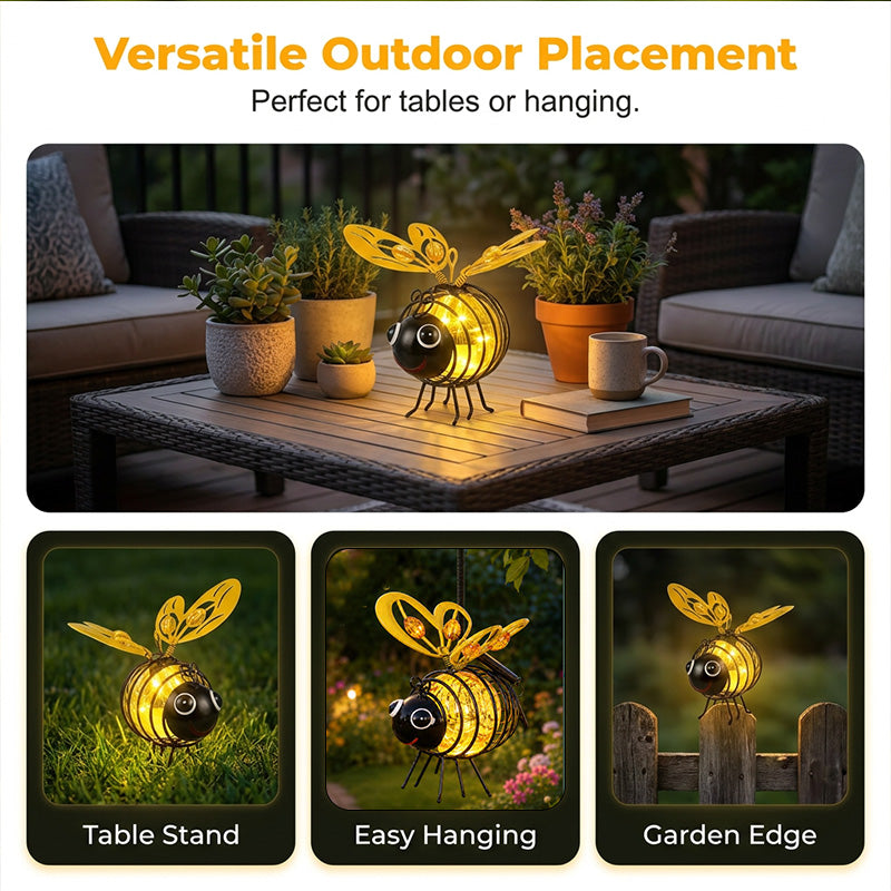 🐝 PROMO LIMITÉE 50% DE RÉDUCTION ! ☀️ Suspension Solaire Abeille Lumineuse – Ailes en Cœur, Métal, Résistant aux Intempéries 🌸