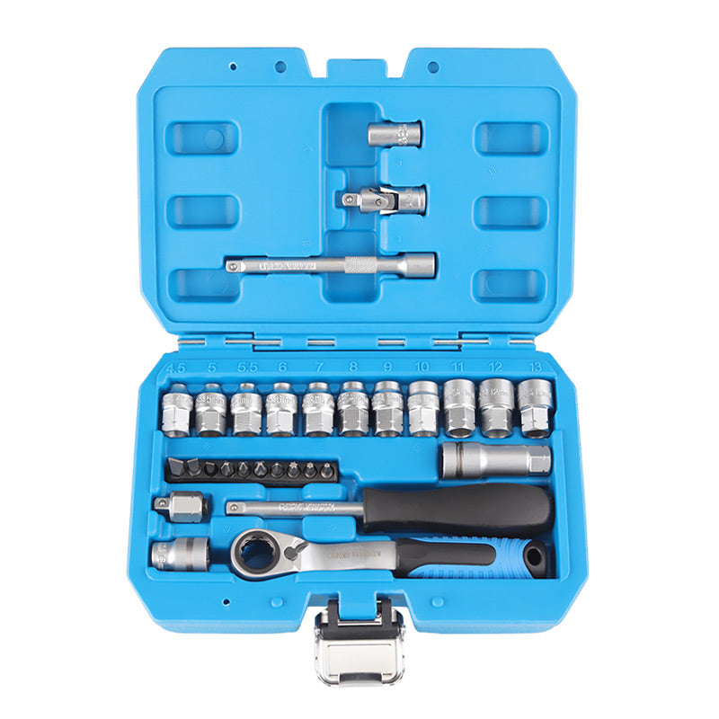 🔧📐Coffret douilles universel, cliquet angle réduit avec rallonge‑cardan, pour auto moto et meubles🚗✨