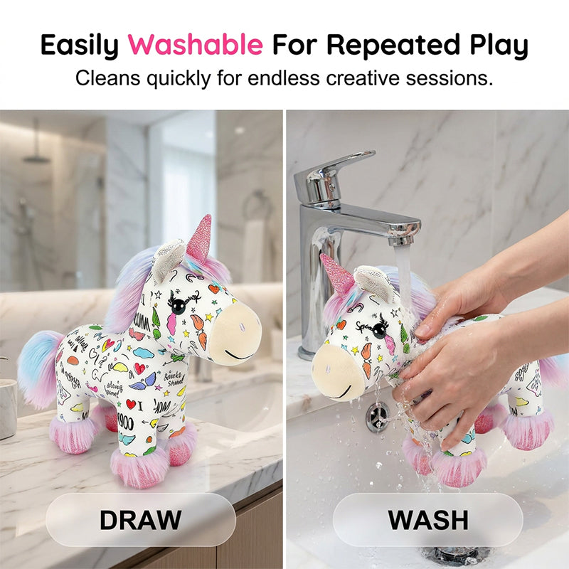 🦄 50% DE RÉDUCTION ! 🎨 Kit de Peluche Licorne à Colorier Soi-Même – Lavable & Réutilisable – 12 Feutres Non Toxiques Inclus – Développe la Créativité et la Motricité Fine – Cadeau Parfait pour Enfants ✨