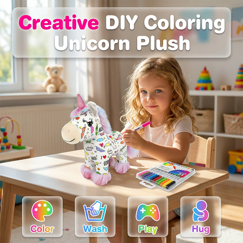 🦄 50% DE RÉDUCTION ! 🎨 Kit de Peluche Licorne à Colorier Soi-Même – Lavable & Réutilisable – 12 Feutres Non Toxiques Inclus – Développe la Créativité et la Motricité Fine – Cadeau Parfait pour Enfants ✨