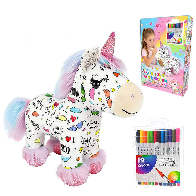 🦄 50% DE RÉDUCTION ! 🎨 Kit de Peluche Licorne à Colorier Soi-Même – Lavable & Réutilisable – 12 Feutres Non Toxiques Inclus – Développe la Créativité et la Motricité Fine – Cadeau Parfait pour Enfants ✨