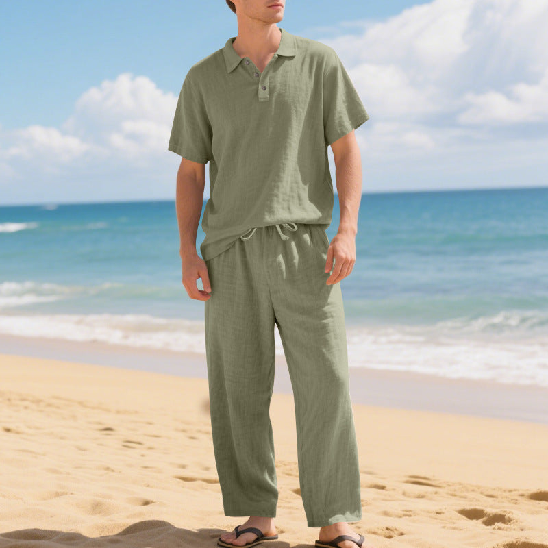 👔 50% DE RÉDUCTION 🌊 Ensemble chemise & pantalon en lin pour homme – Coupe décontractée, tenue de plage – Léger, respirant & idéal pour l’été – look relax et naturel ☀️✨