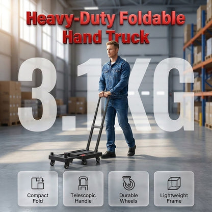 🚛 Chariot pliable | Capacité de charge de 150 kg 💪 | Roulettes silencieuses en PU 🔇 | Poignée télescopique et verrou de sécurité 🔒 | Structure compacte et peu encombrante 📦