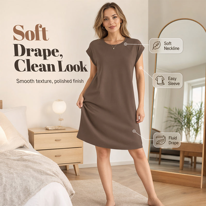 👗 PROMO LIMITÉE 50% DE RÉDUCTION ! ✨ Robe Décontractée Coton Mélangé Femme – Col Rond, Manches Courtes, Coupe Ample 🌸