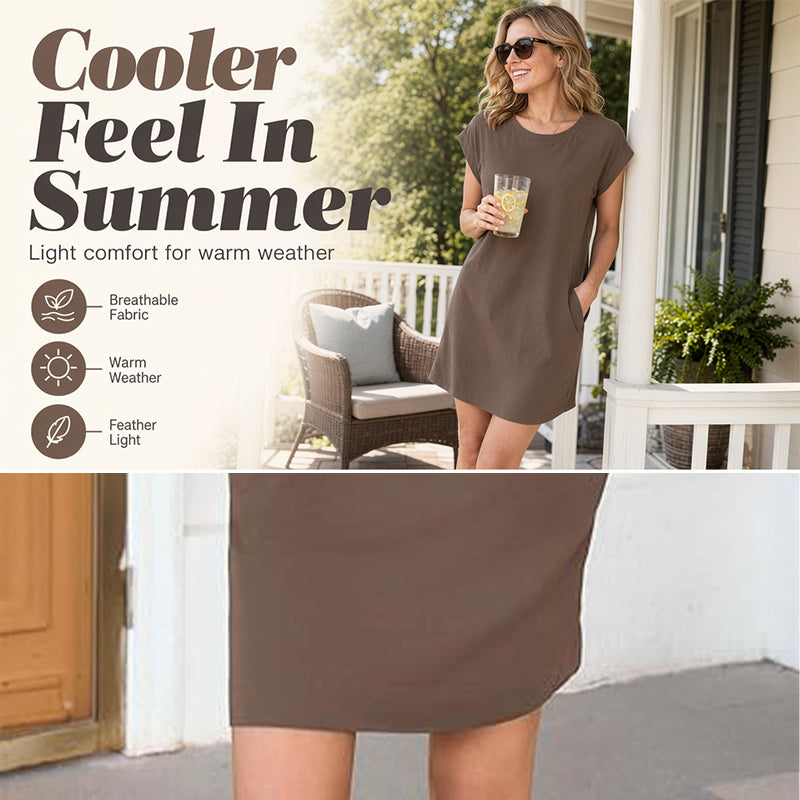 👗 PROMO LIMITÉE 50% DE RÉDUCTION ! ✨ Robe Décontractée Coton Mélangé Femme – Col Rond, Manches Courtes, Coupe Ample 🌸