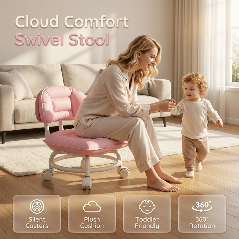 ☁️🪑 OFFRE LIMITÉE -50% | Tabouret Nuage à Roulettes – Assise Rembourrée Ultra Confort, Pivotant & Déplacement Facile ✨