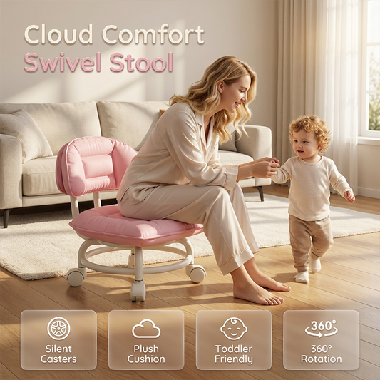 ☁️🪑 OFFRE LIMITÉE -50% | Tabouret Nuage à Roulettes – Assise Rembourrée Ultra Confort, Pivotant & Déplacement Facile ✨