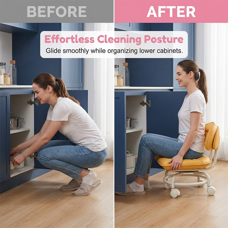 ☁️🪑 OFFRE LIMITÉE -50% | Tabouret Nuage à Roulettes – Assise Rembourrée Ultra Confort, Pivotant & Déplacement Facile ✨