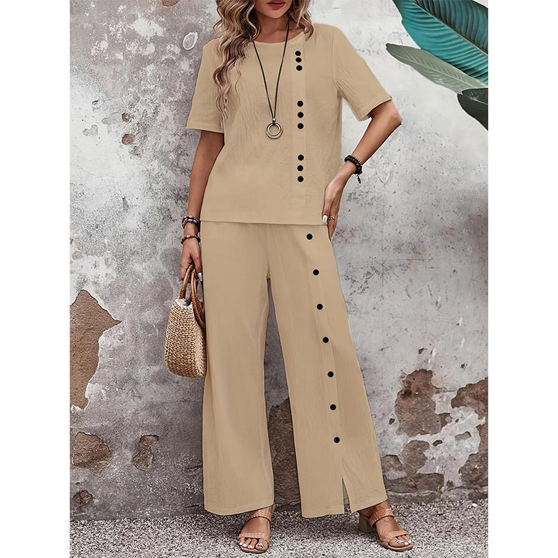 Ensemble 2 Pièces Femme : Haut Décontracté et Pantalon Large