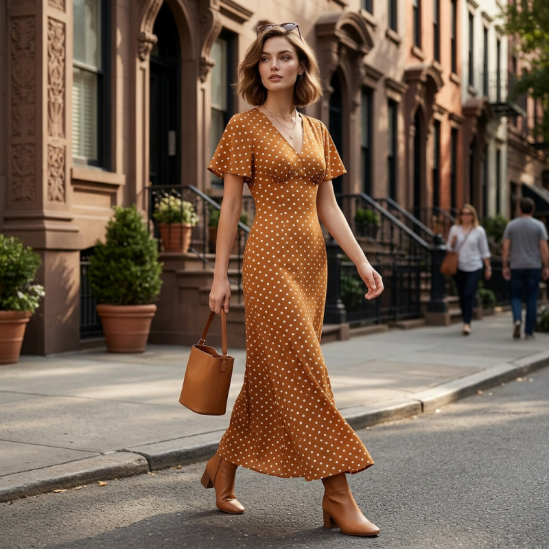 👗 PROMO LIMITÉE -50% ! ✨ Robe Maxi à Pois Col V Femme – Manches Volantées, Silhouette Galbée, Tissu Respirant, 6 Coloris, XS-XL 🎀