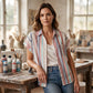 ⏳ PROMO LIMITÉE -50% ! ⏰ Chemise à Manches Courtes Rayée à Boutons pour Femme – Coupe Décontractée, Poche Poitrine, Tissu Doux, Tailles S-XL 👔🏖️