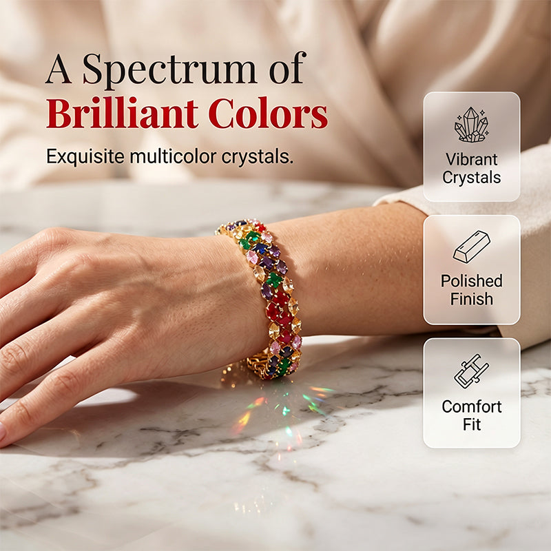 💎 PROMO EXCEPTIONNELLE 50% DE RÉDUCTION ! 🌸 Bracelet Tennis Multicolore Élégant pour Femme – Strass & Finition Dorée – Lumineux, Raffiné & Polyvalent – Parfait pour le Quotidien ou les Occasions Spéciales ✨💖🌿