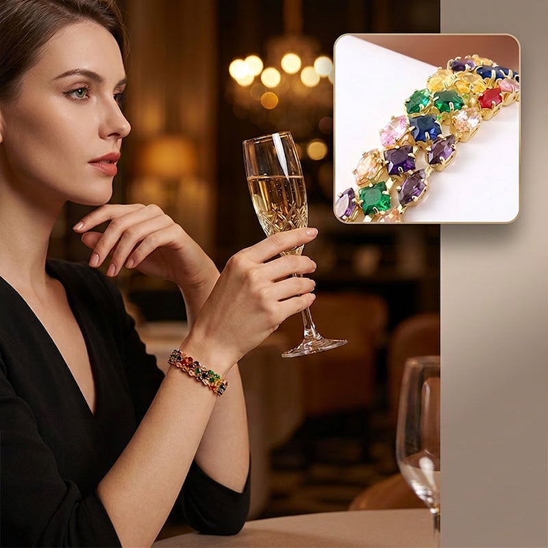 💎 PROMO EXCEPTIONNELLE 50% DE RÉDUCTION ! 🌸 Bracelet Tennis Multicolore Élégant pour Femme – Strass & Finition Dorée – Lumineux, Raffiné & Polyvalent – Parfait pour le Quotidien ou les Occasions Spéciales ✨💖🌿