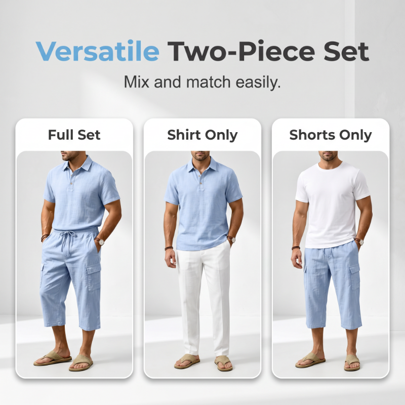👔 50% DE RÉDUCTION ☀️ Ensemble lin homme été – Chemise ample & short cargo – Respirant & élégant – parfait pour l’été 🌊✨🩳