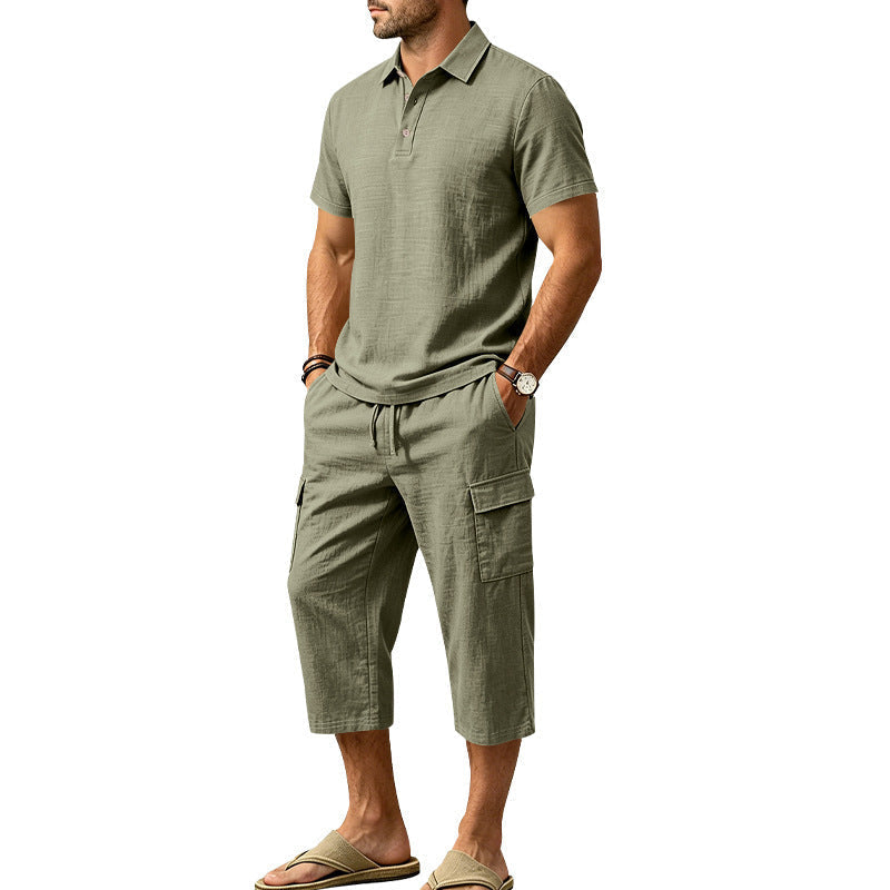 👔 50% DE RÉDUCTION ☀️ Ensemble lin homme été – Chemise ample & short cargo – Respirant & élégant – parfait pour l’été 🌊✨🩳