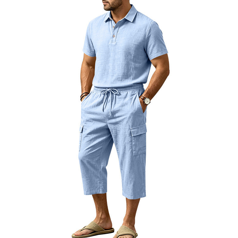 👔 50% DE RÉDUCTION ☀️ Ensemble lin homme été – Chemise ample & short cargo – Respirant & élégant – parfait pour l’été 🌊✨🩳