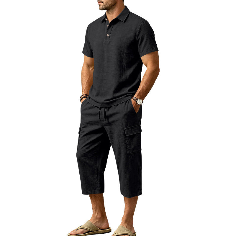 👔 50% DE RÉDUCTION ☀️ Ensemble lin homme été – Chemise ample & short cargo – Respirant & élégant – parfait pour l’été 🌊✨🩳